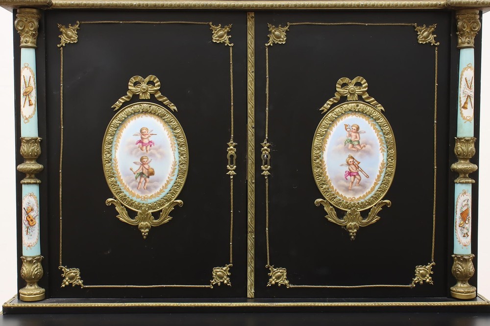 French Antique Ebonized & Porcelain Office or Library Desk #55596