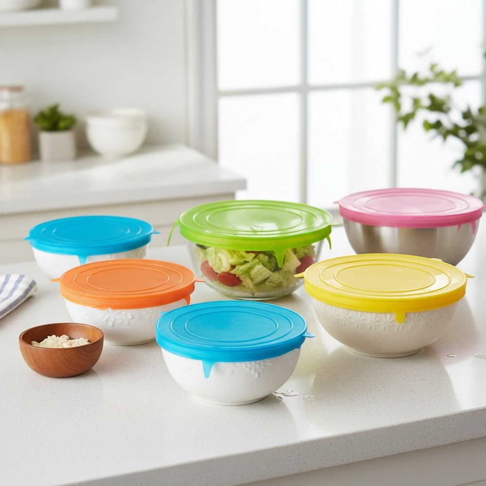 6 Multicolor Silicone Stretch Lids - Reusable, Dishwasher Safe Food Covers