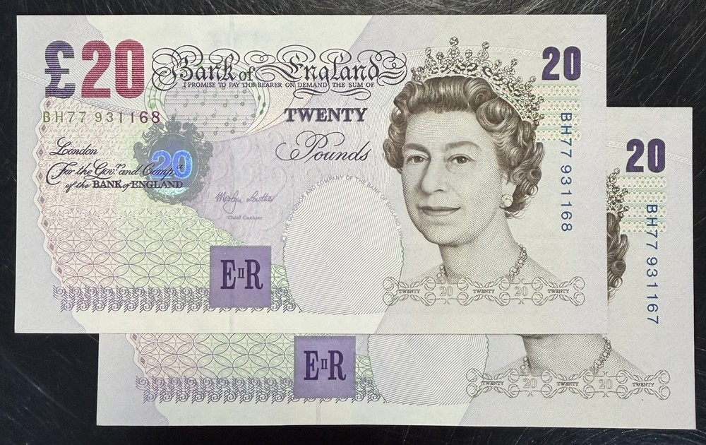 2 x Old £20 Twenty Pound Notes Uncirculated