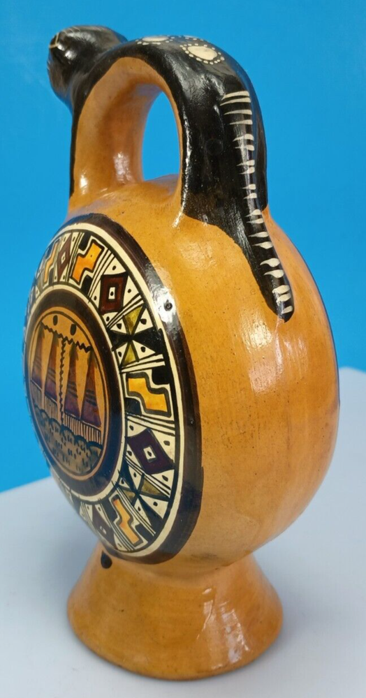 Handcrafted Clay Art From Cusco Peru, Cats Vessel with Handle.