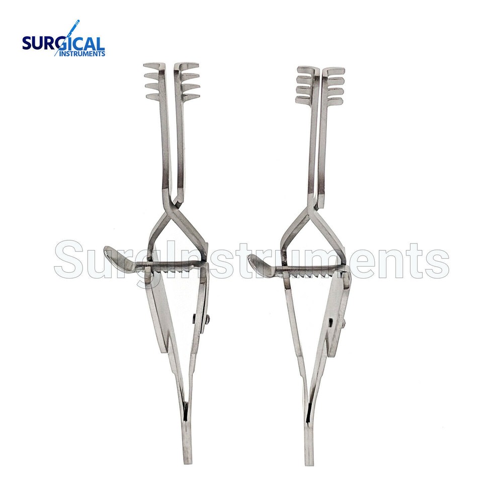 2 Pcs Automatic (Cross Action) Skin Retractor 4" Blunt & Sharp German Grade