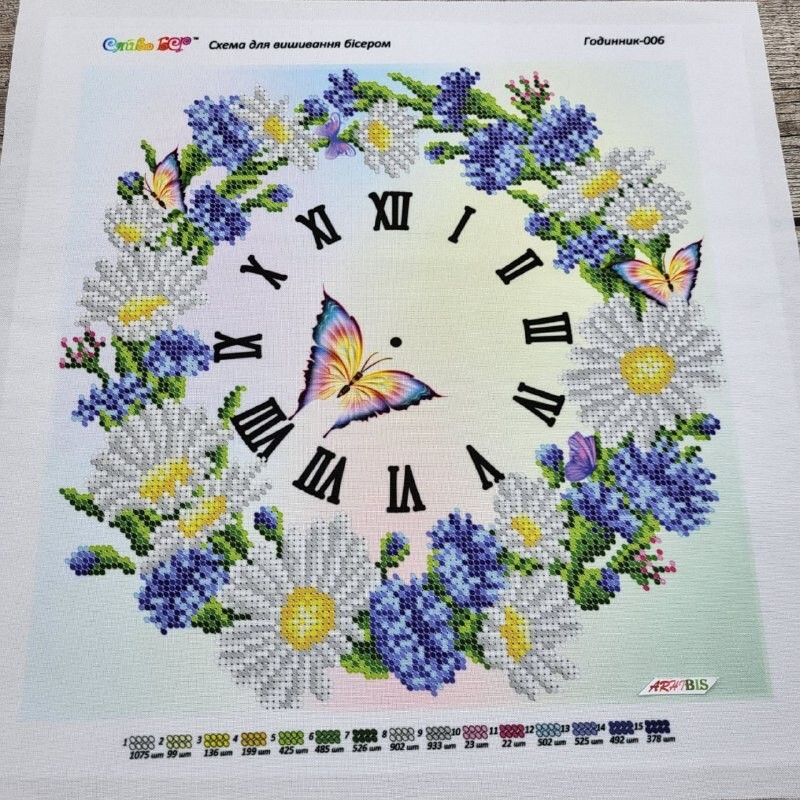 Clock Bead Embroidery Scheme on Canvas DIY Stamped Printed Pattern clock 006