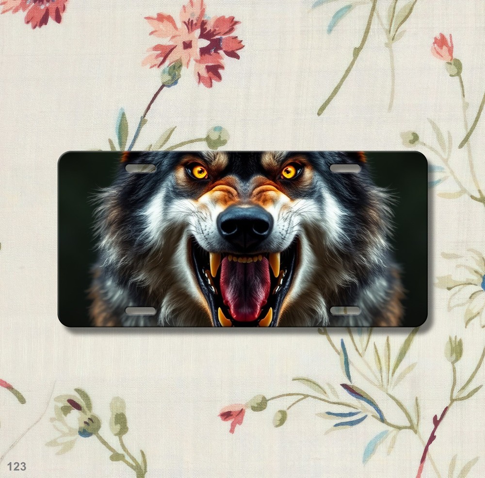 Bold Wolf License Plate Fierce Expression Customizable Front Plate Unique Gift