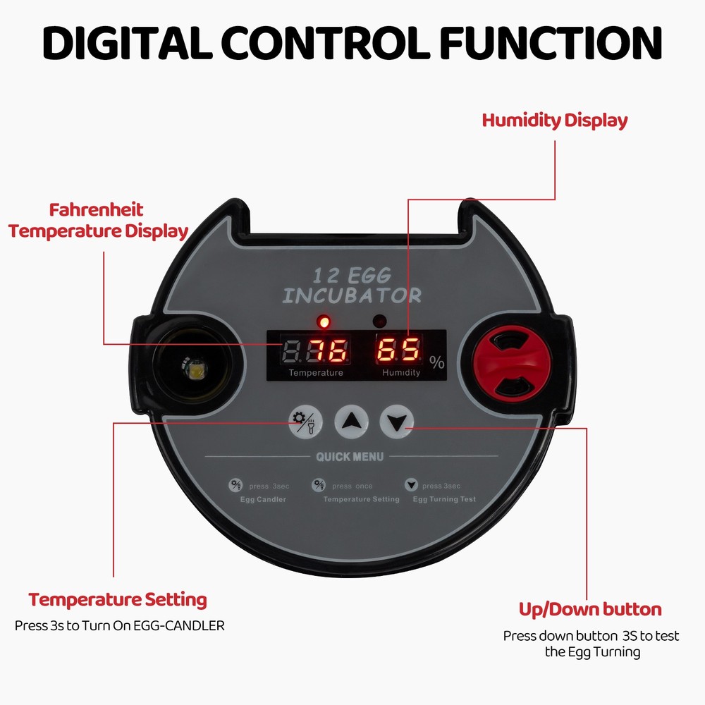 Smart Automatic Egg Incubator for 12 Eggs High Hatchability with LED Lighting