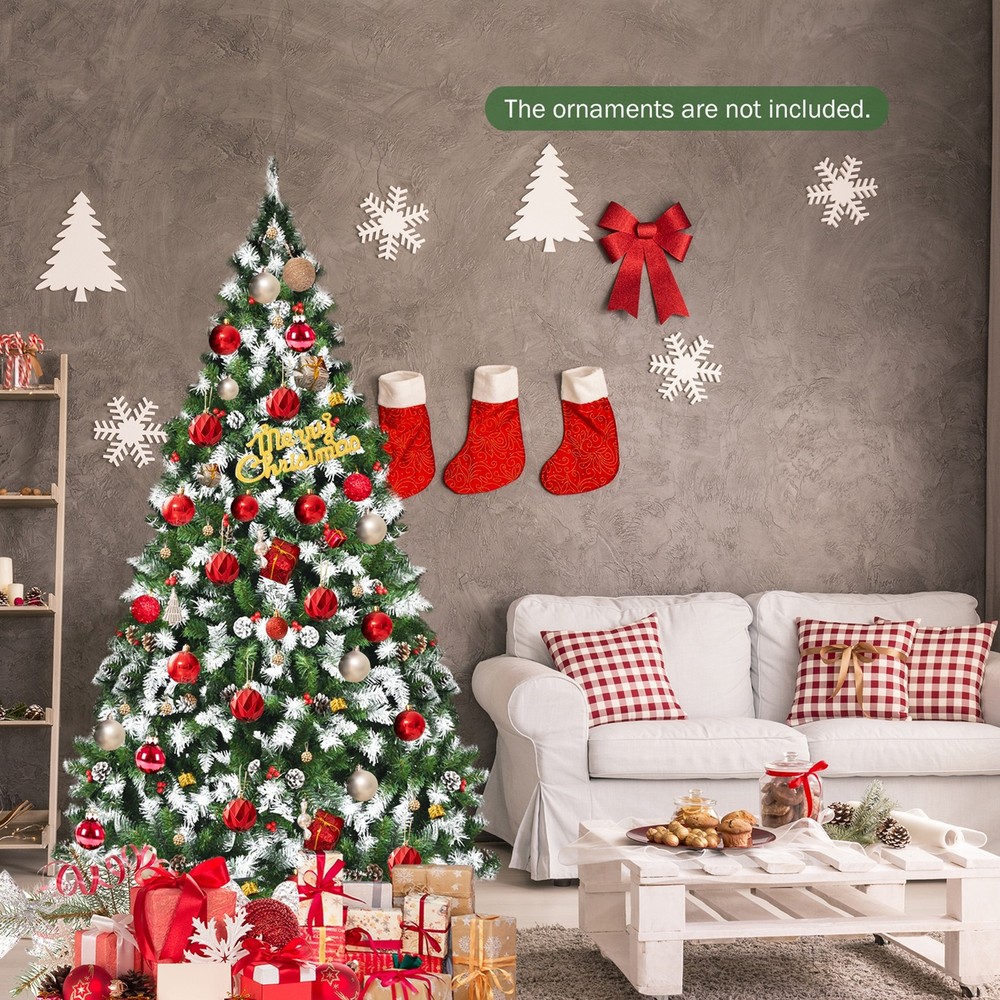 6 FT Pre-lit Snow Sprayed Christmas Tree Artificial Xmas Tree w/ LED Lights