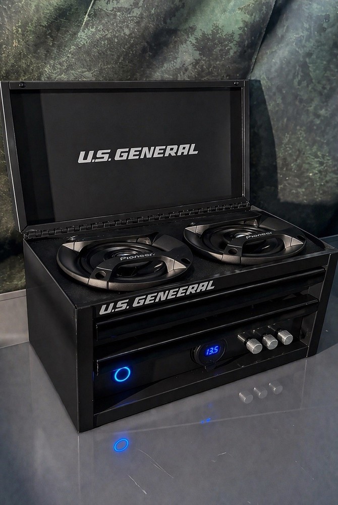 Black mini tool box Bluetooth speaker- voltmeter- charging ports