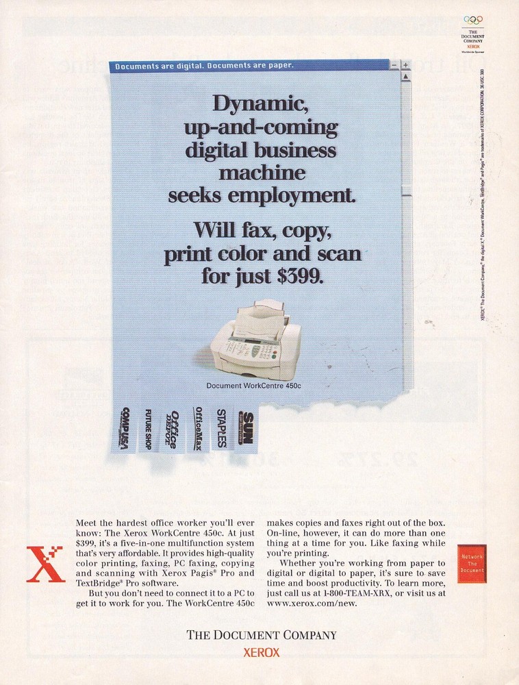 1998 Xerox Document Workcentre 450c Print Ad