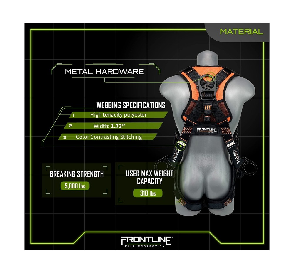 FRONTLINE FALL PROTECTION 105CFTB Combat™ Vest Style Harness with Front Si