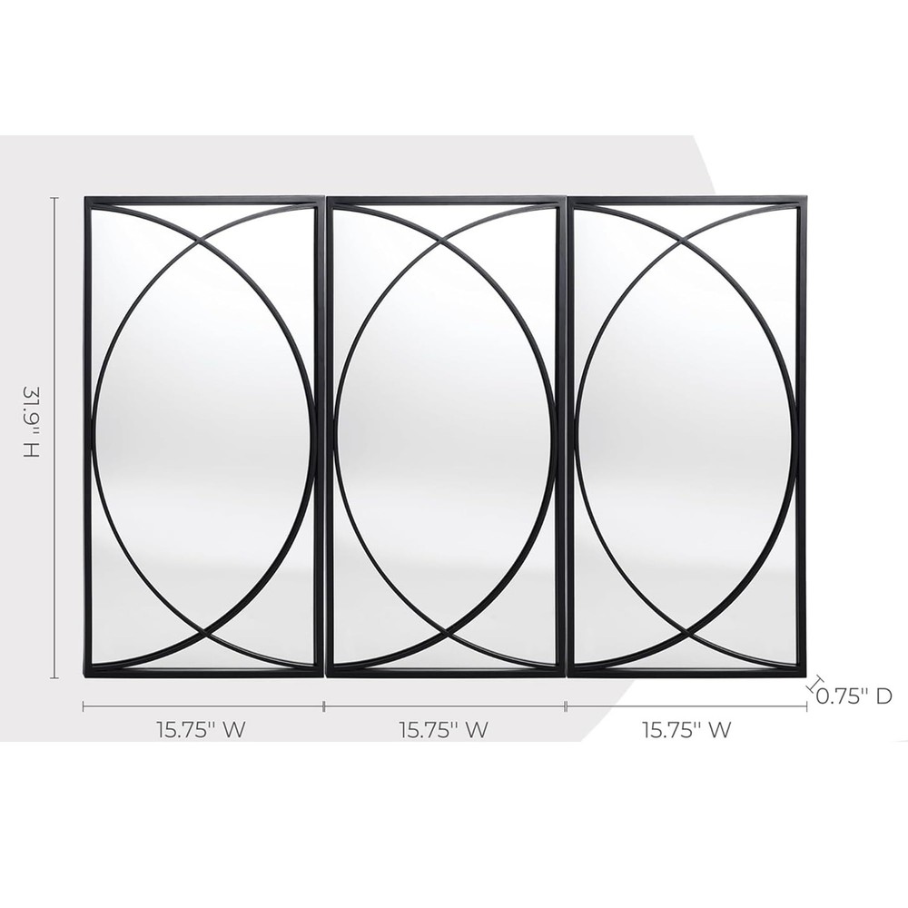 3 Pieces Black Rectangular Wall Mirror Set - Large Modern Metal Accent Mirror...