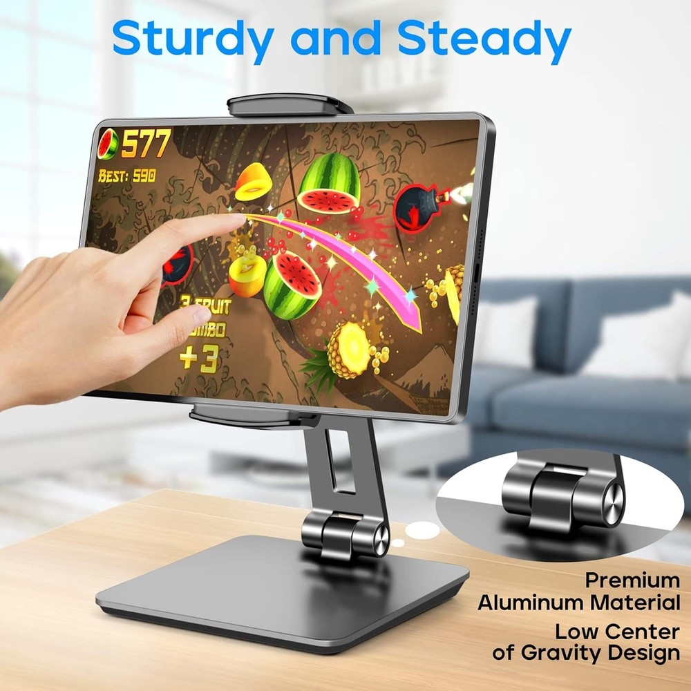Ergonomic Tablet Stand - Foldable Holder with Adjustable Viewing Angles, Black