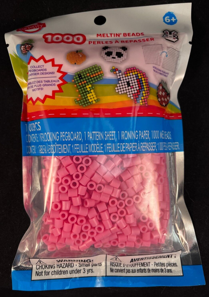 Fuse Beads - 1000 Meltin' Beads - 5mm - Pink - Includes Interlocking Peg Board
