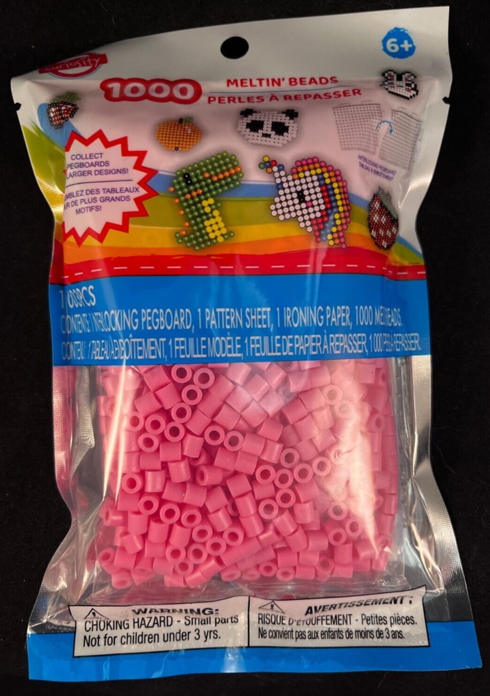 Fuse Beads - 1000 Meltin' Beads - 5mm - Pink - Includes Interlocking Peg Board