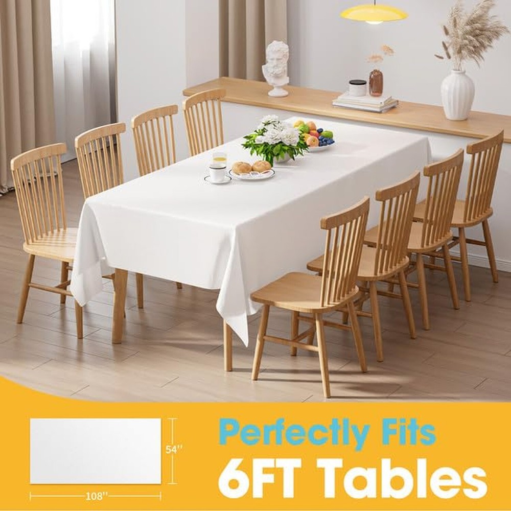 White Plastic Table Cloth Rectangle Table 15 Pack, 54''×108'' Tablecloth fo