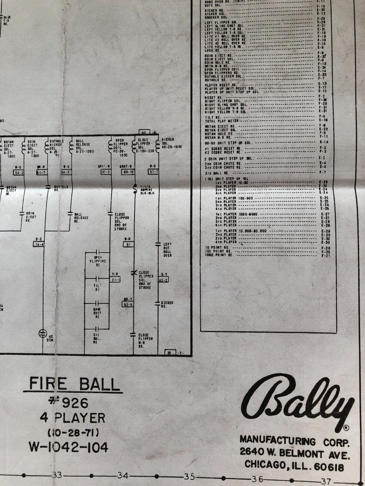 Bally Fireball Pinball Machine Schematic