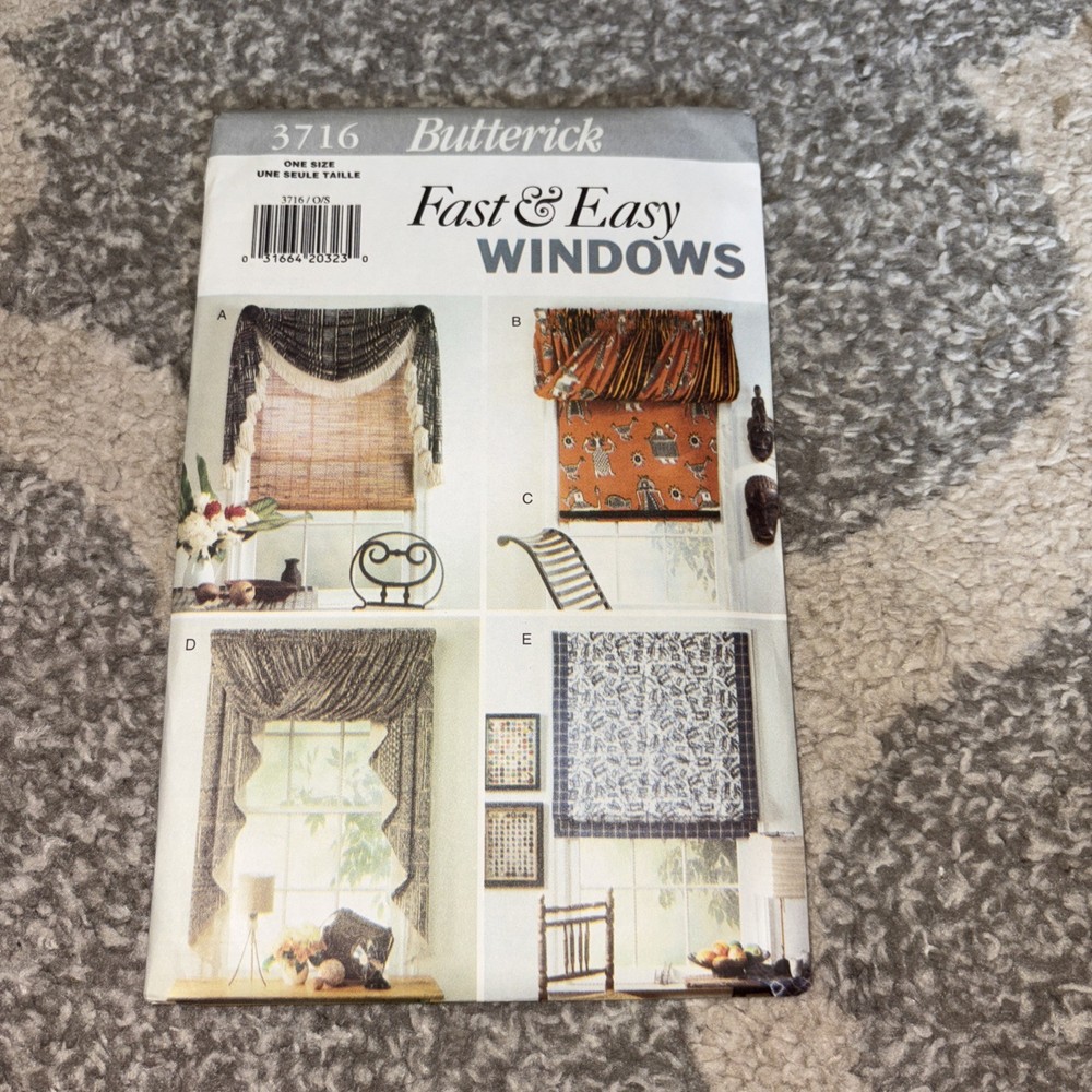 Unused Uncut Butterick Sewing Pattern 3716 Fast & Easy Windows Curtains