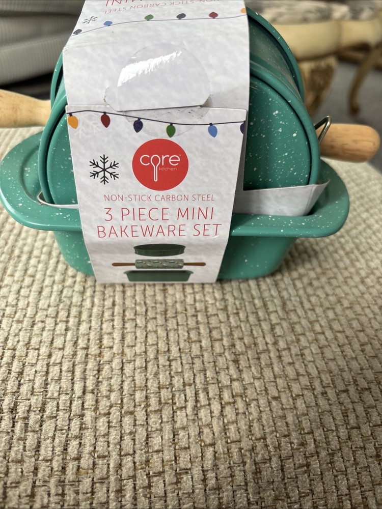 3 Pc Mini Bakeware Set Loaf, Spring Form, Rolling Pin Christmas