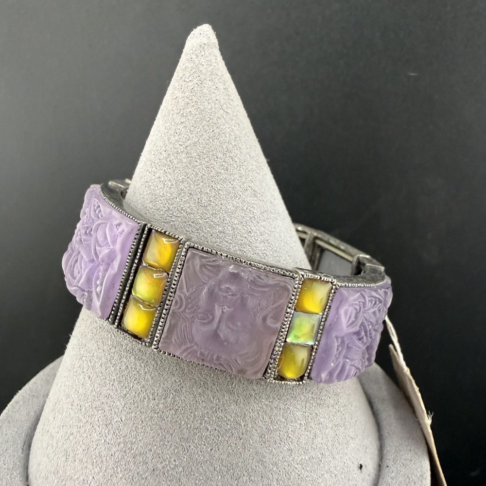Modern Haskell Bracelet Silver Tone Purple Yellow Stretch 7”