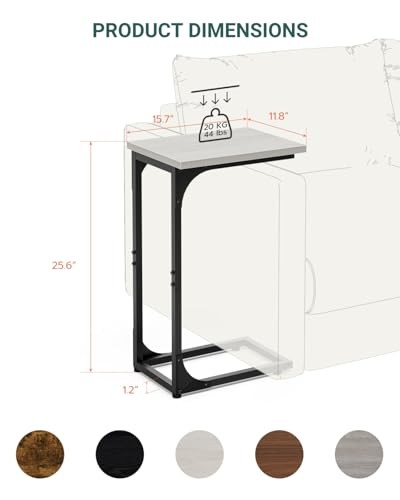 C-Shaped Side Table for Couch - Small 1-Pack Greige Without Power Outlets