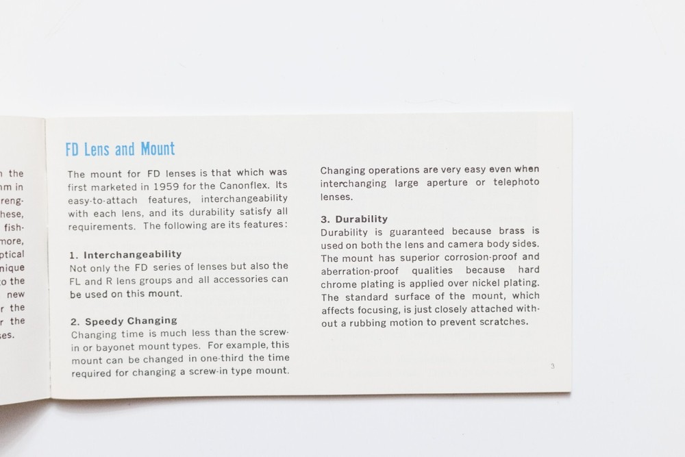 Canon FD Interchangeable lenses Instructions Manual 8th Edition