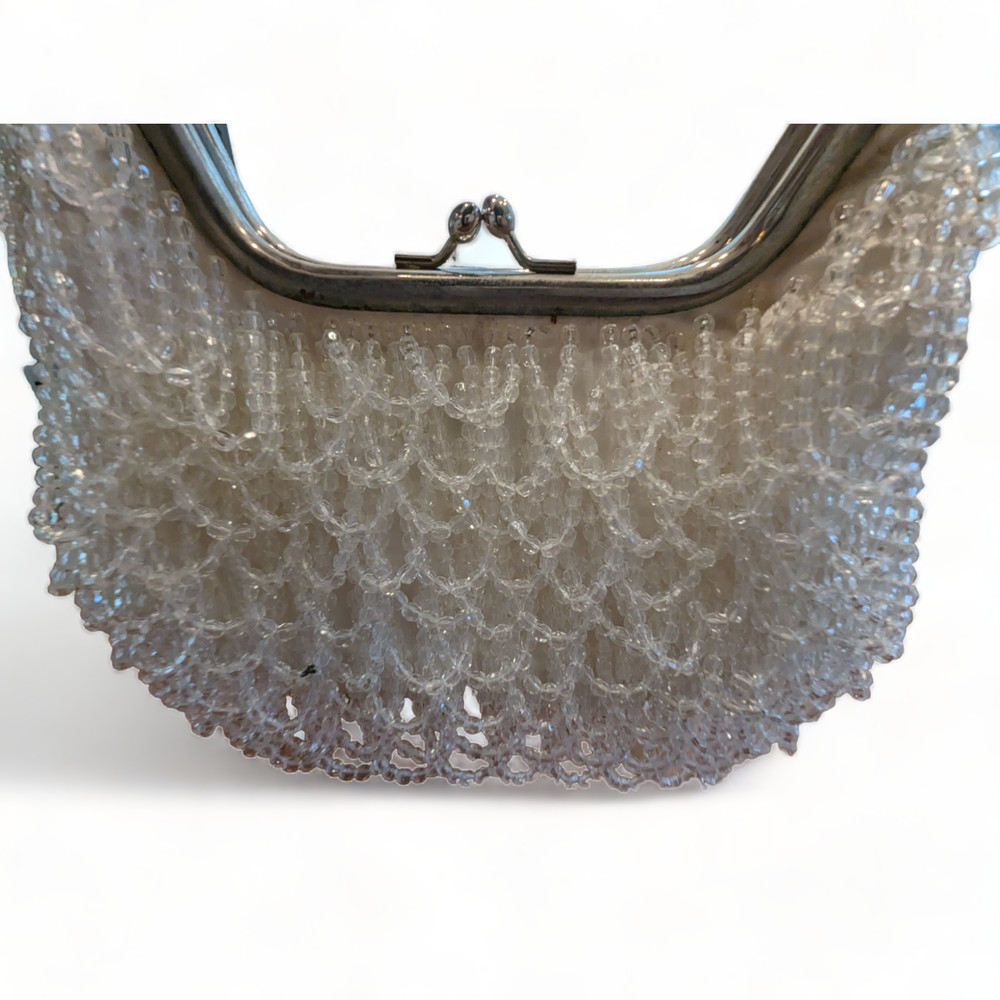 NWT ALFRED ANGELO WHITE BEADED SEQUIN EVENING BAG BRIDE SILVERTONE HANDLE LATCH