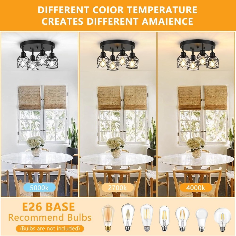 4-Light Kitchen Light Fixtures Ceiling Mount, Adjustable Multi-Directional...