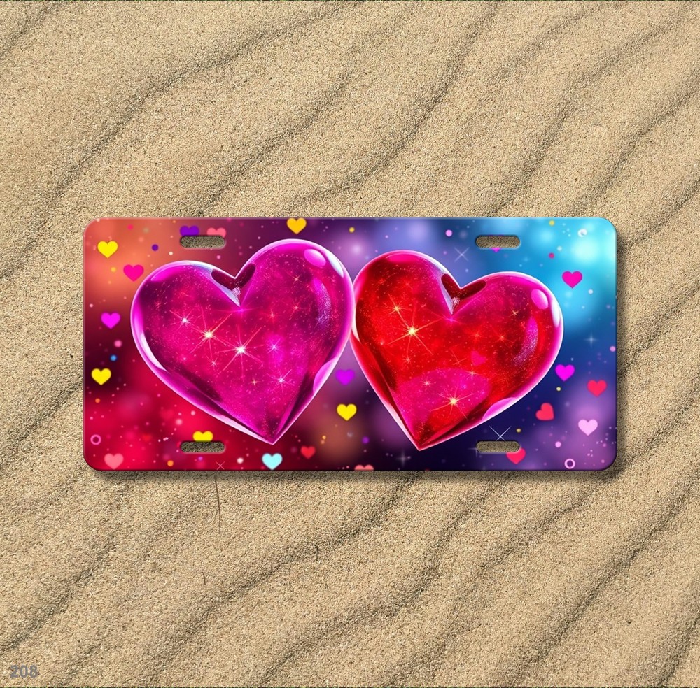 Stylish Hearts License Plate Optional Text Auto Tag Gift Idea