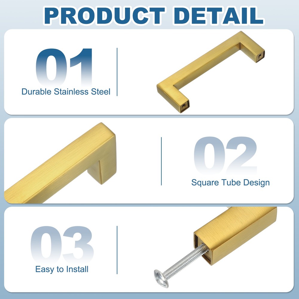 2 Pcs Gold Cabinet Pulls, 3 Inch Square Kitchen Cabinet Handles