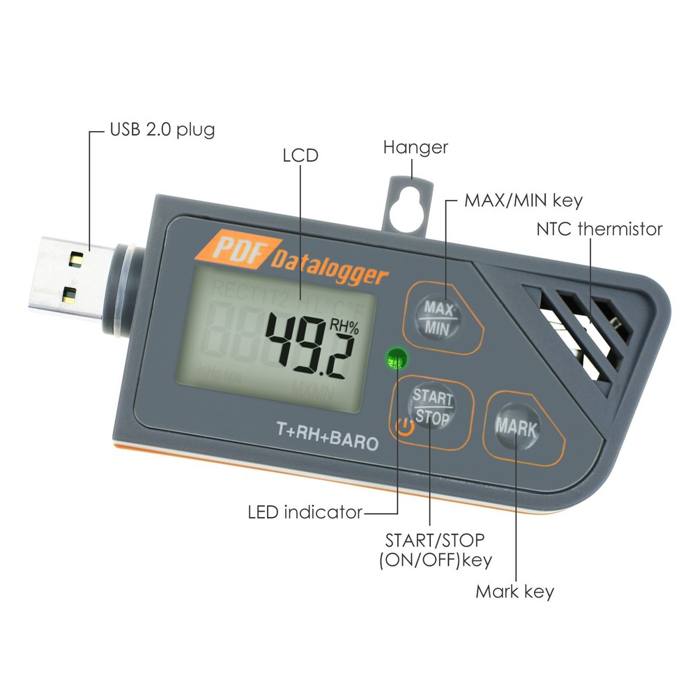 Handy Digital USB Data Logger for Temperature/Humidity /Pressure Barometric IP65