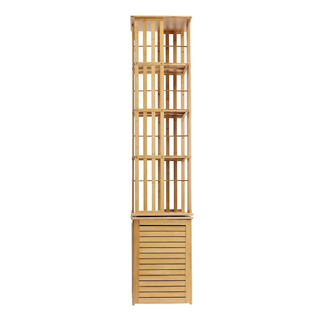 Storage Display Holder Book Organization Stand 6-Tier Corner Bamboo Book Shelf