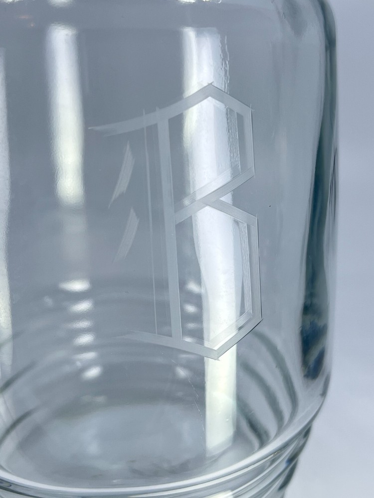 Vintage Anchor Hocking Monogrammed “B” Iced Tea Pitcher Ribbed Pattern Ice Guard