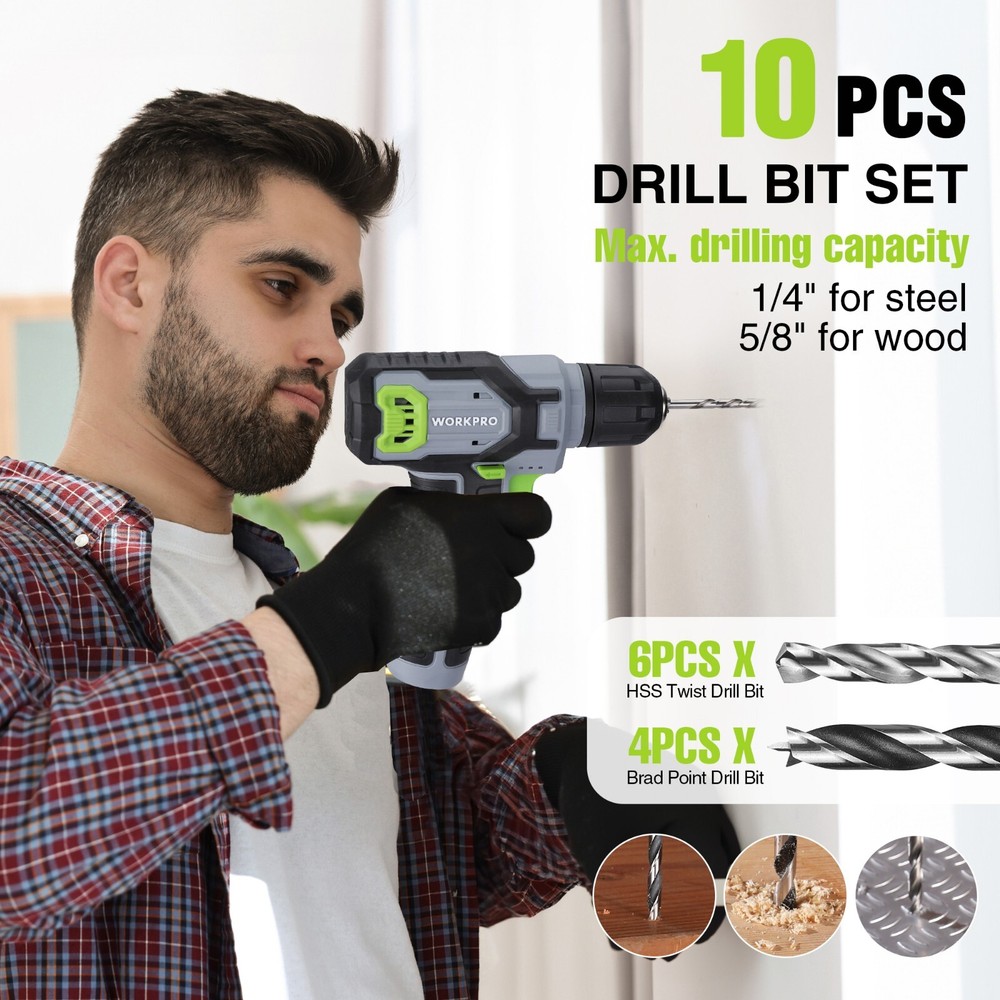 WORKPRO Pink /GrayPower Drill Set&Stackable Tool Box, 8V Cordless Drill Driver