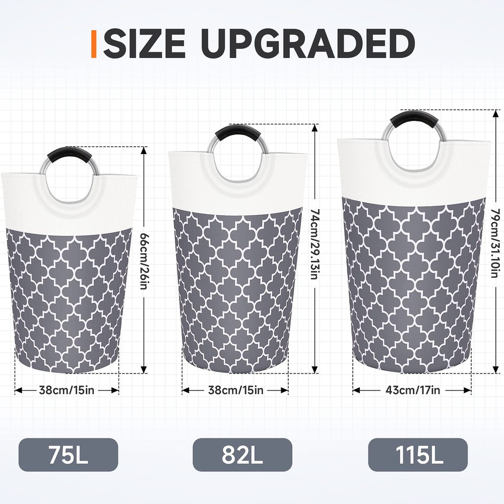 Fabspace Large Laundry Basket Hamper Bag Washing Bin 82L, Gray