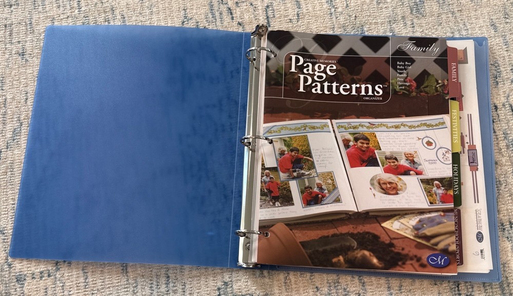 Creative Memories PAGE PATTERNS organizer binder with inserts dated 2004-2005 ++
