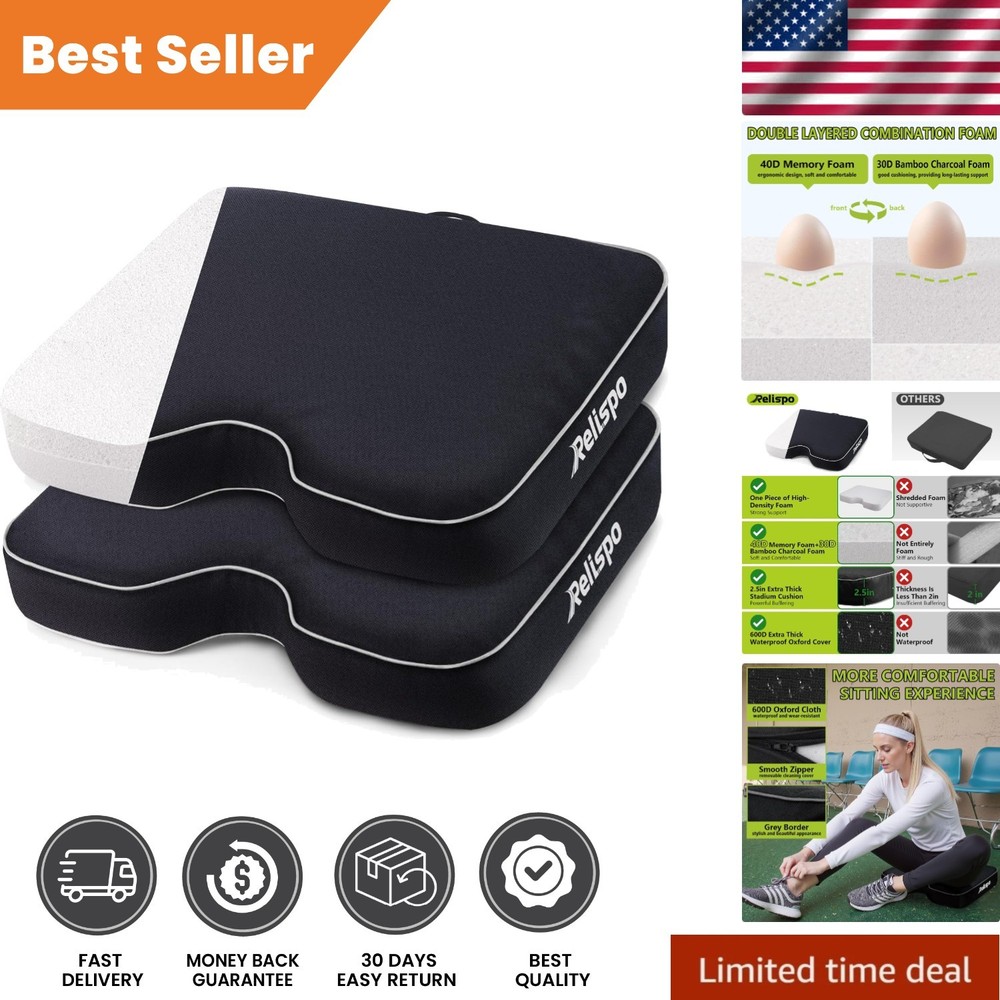Ergonomic Waterproof Stadium Cushions - Comfortable & Portable 2 Pack