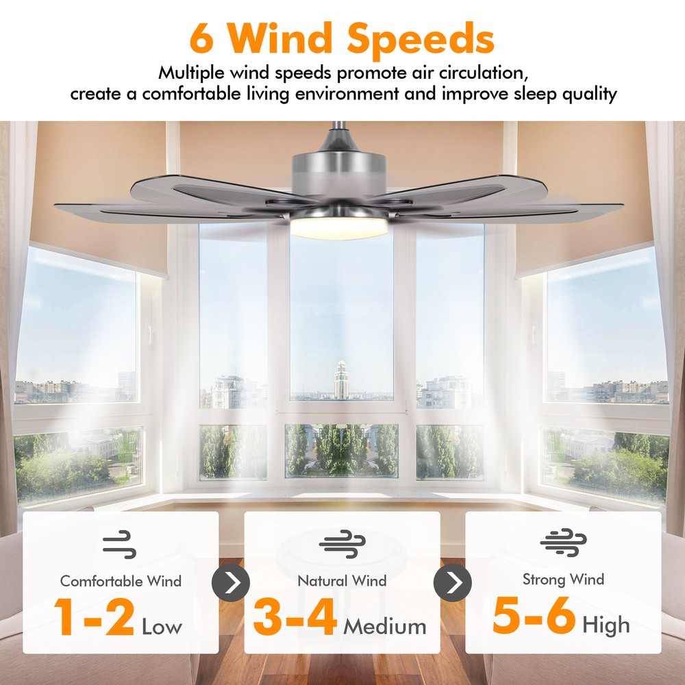 42" Ceiling Fan LED Light Reversible Ceiling Pendant Lamps App & Remote Control