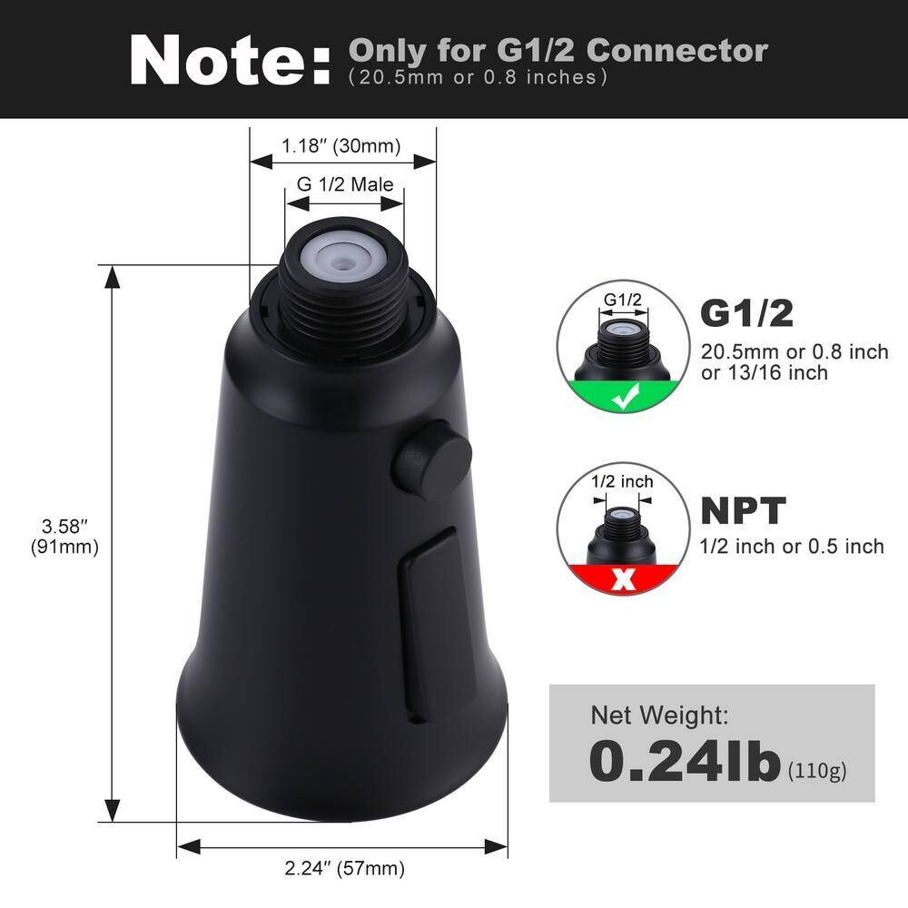 1/2 in. Kitchen Faucets Head Replacement with 3-Spray Modes