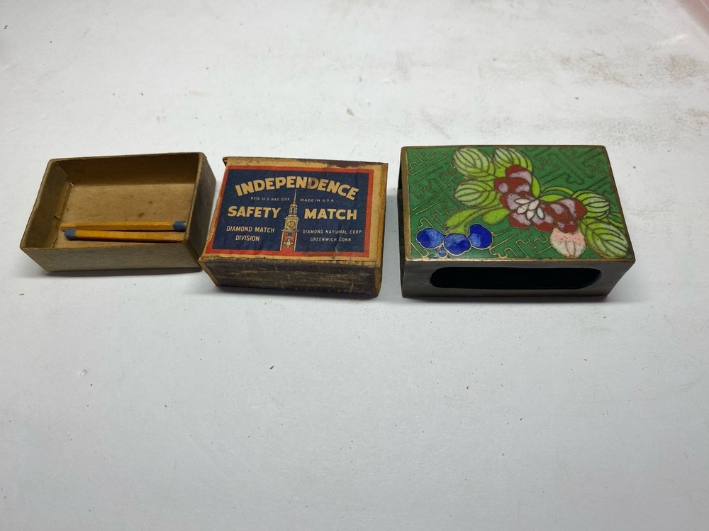 Vintage Brass And Enamel Match Box Matchbox