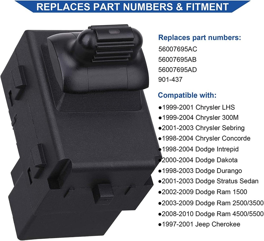 Passengers Side Power Window Switch 56007695AC / 56007695AB, Compatible with...