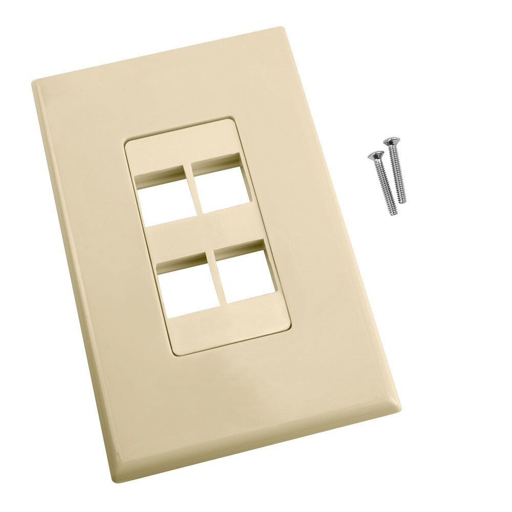 Construct Pro 4-Port Keystone Wall Plate with Screwless Face (Ivory)