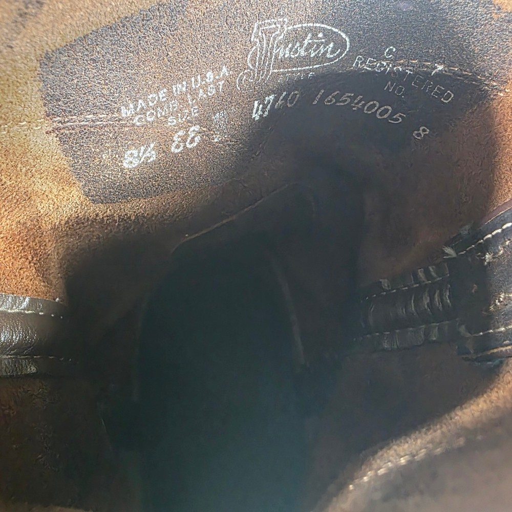 Justin Mens Leather Work Boots Brown Size 85 EE Pull On Round Toe