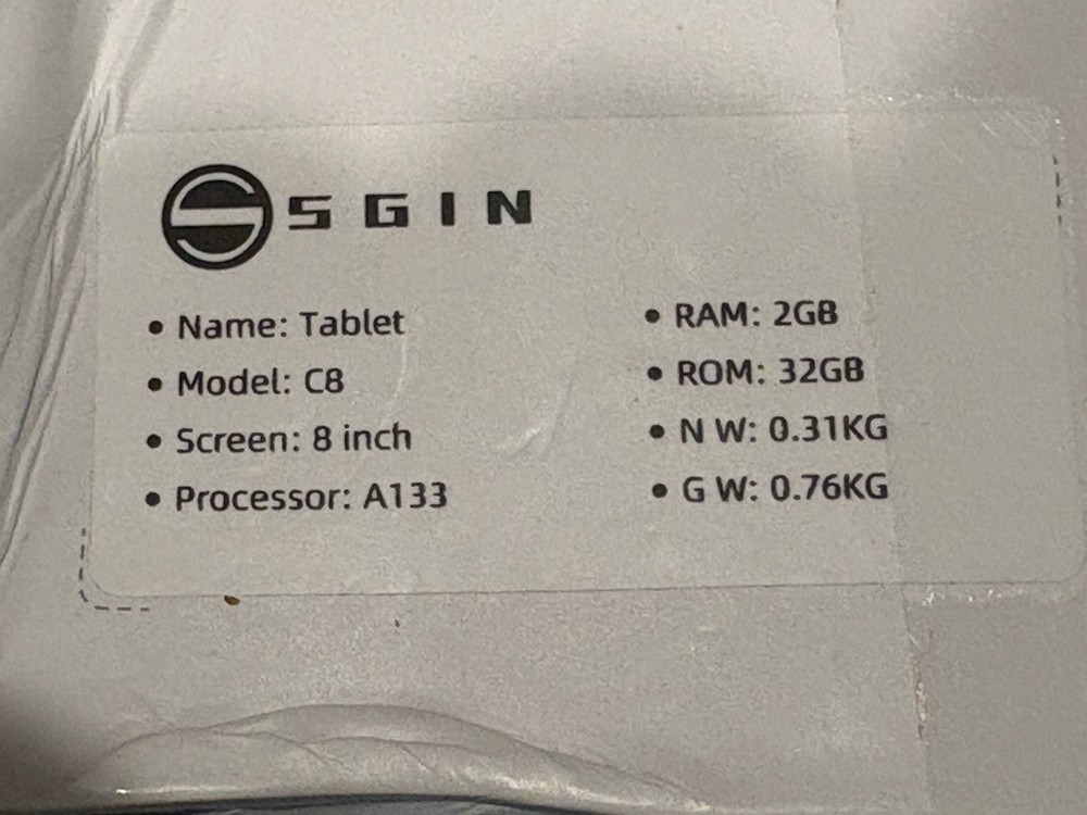 SGIN 8” HD Kid Safe Tablet