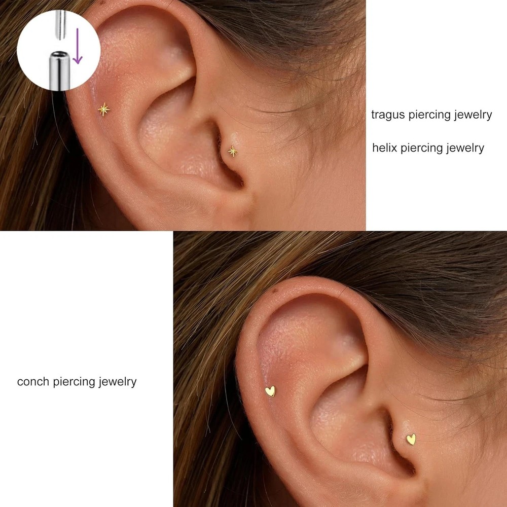 Flat Back Helix Piercing Jewelry, Tiny Threadless Flatback Stud Earrings 20G/18G