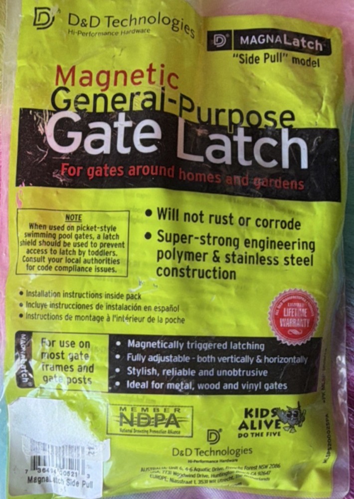 D&D Technologies MagnaLatch Side Pull Magnetic Gate Latch Black Polymer Steel