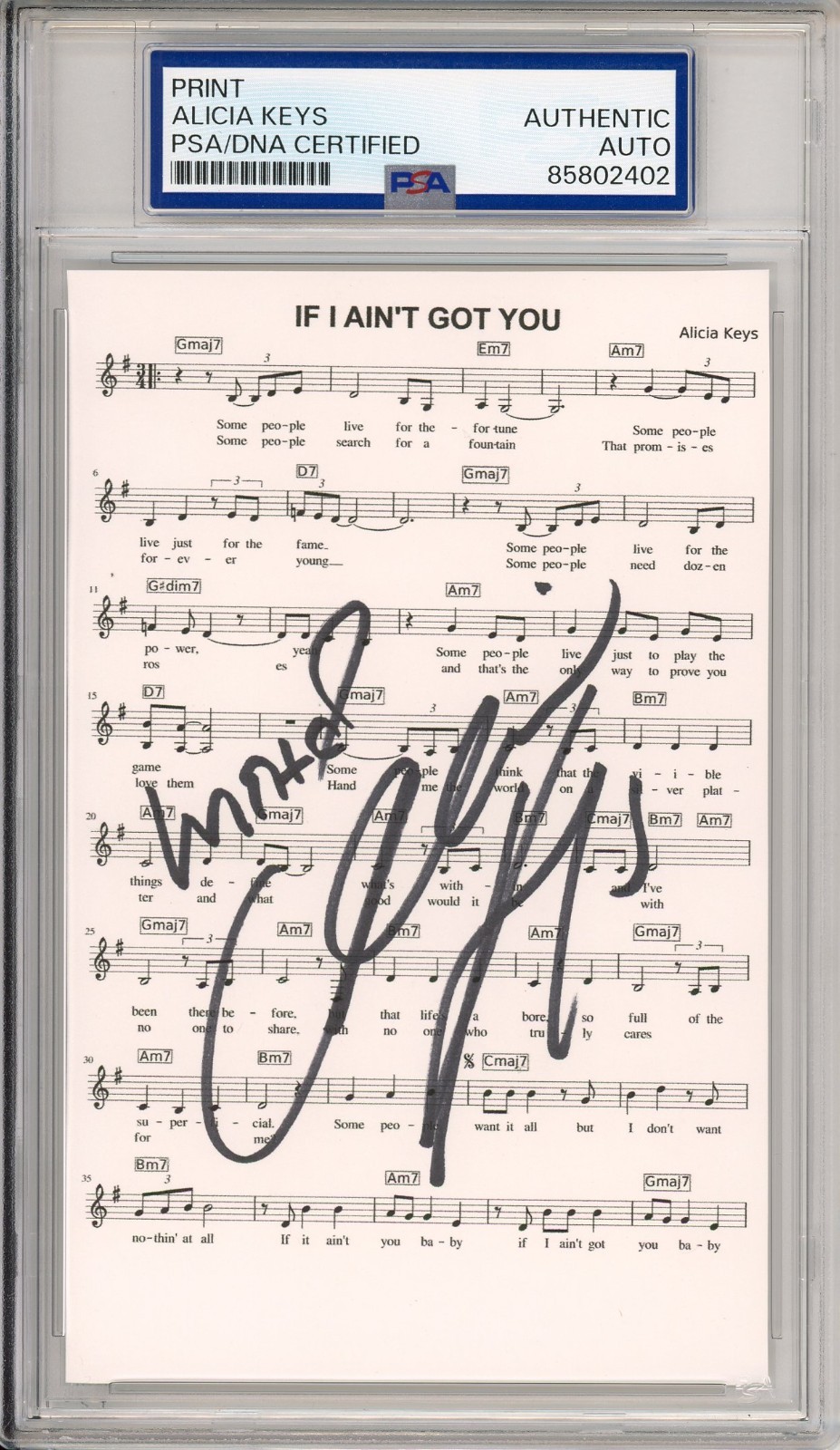 Alicia Keys SIGNED If I Ain't Got You Lyric Piano Sheet Music PSA DNA COA AUTO