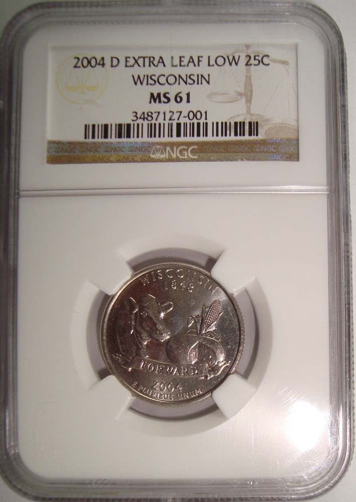 2004-D Wisconsin Extra Leaf Low State Quarter Error NGC MS61