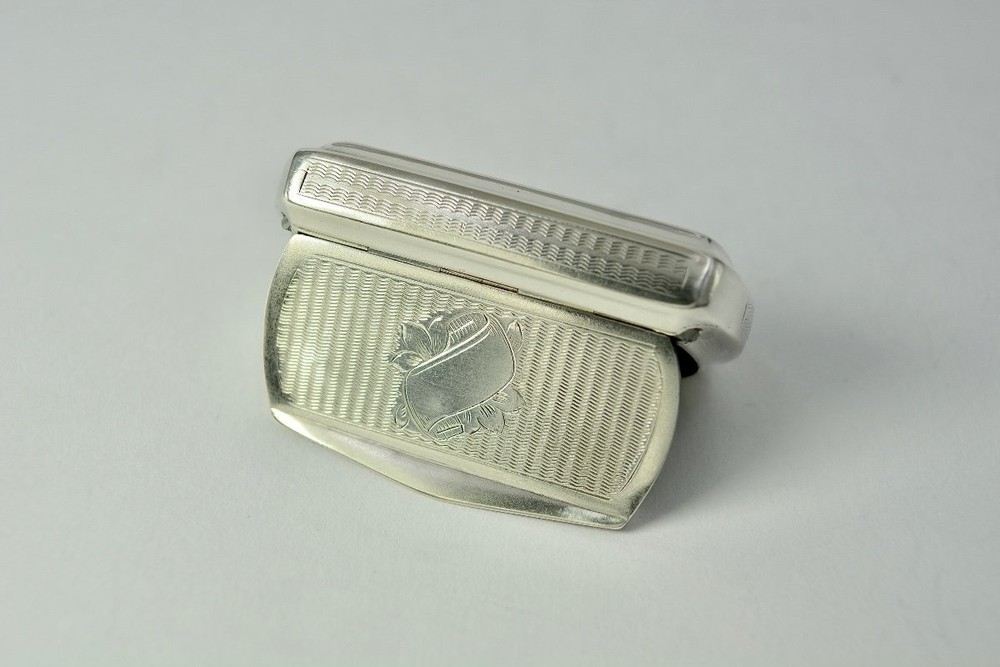 Antique Rectangular Sterling Silver Snuffbox Guilloche Hallmarks France 19th
