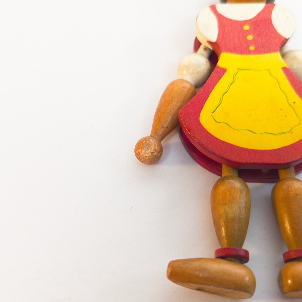 Vintage Wooden Puppet String Jumping Jack Pull Toy