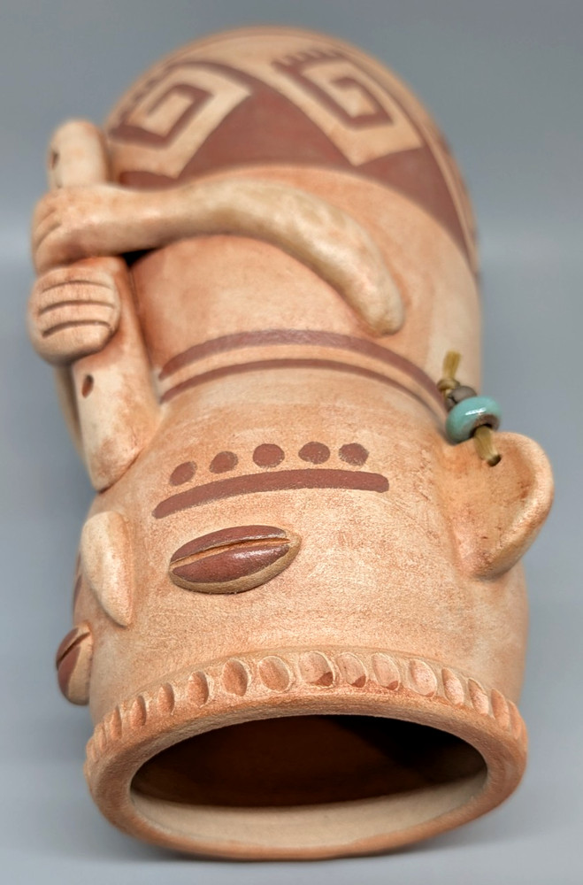 Peru Figure with Flute Pottery Vessel Signed Darby