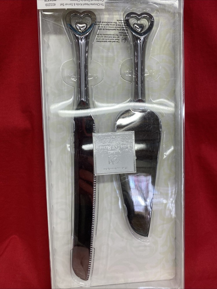 Tri Chrome Heart Knife & Server Set Lillian Rose Wedding Set Cake Knife & Server