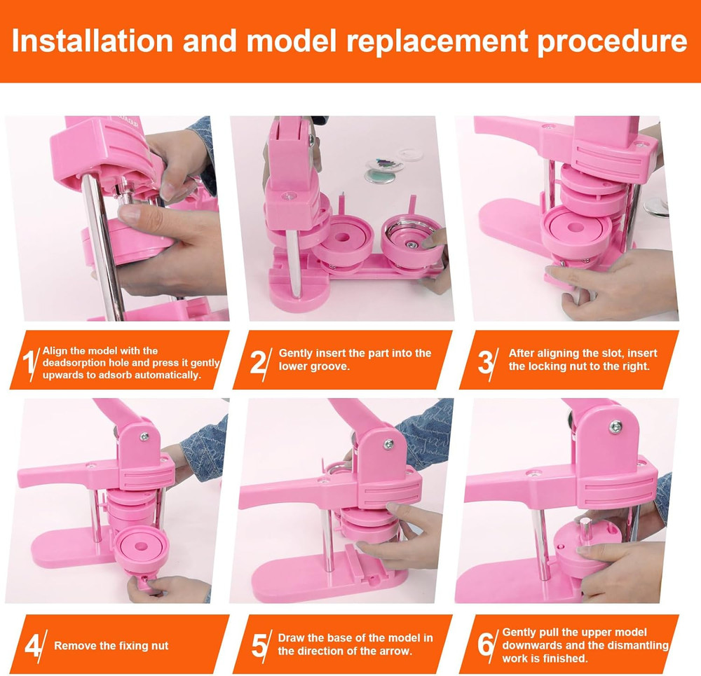 Versatile Button Maker Machine with 150 Supplies - DIY Pinback Buttons (Pink)